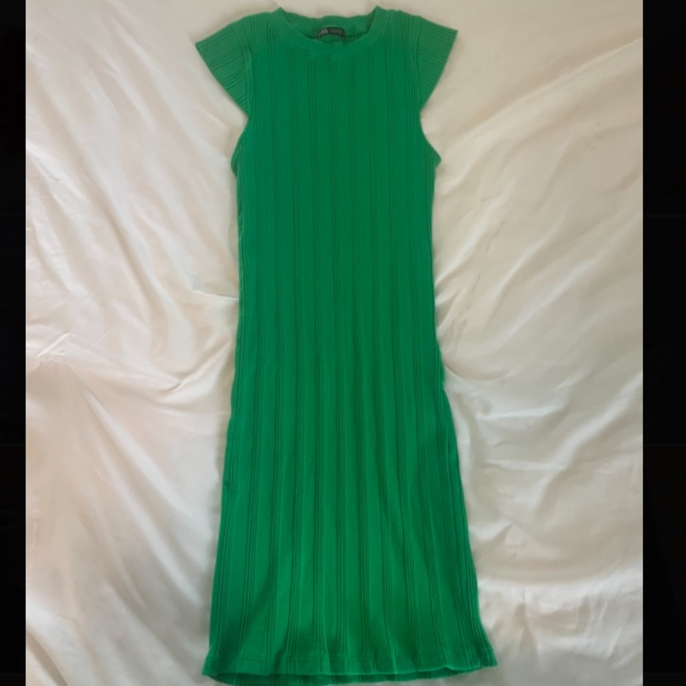 Zara Green ribbed mini dress